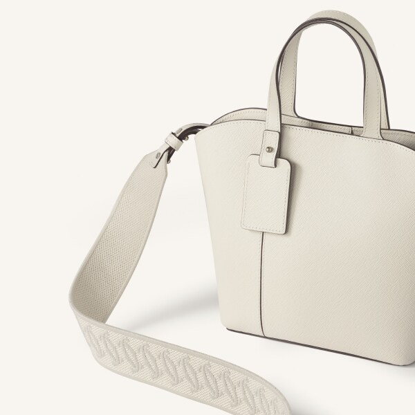 Mini tote bag, C de Cartier Salt white textured calfskin, embroidery, palladium finish
