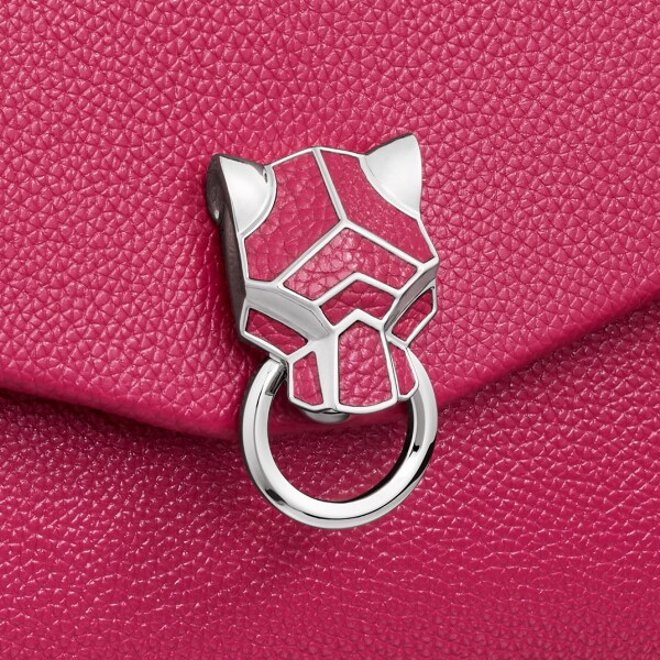 手袋，小型款，Panthère Graphique 紅莓色小牛皮，金色飾面