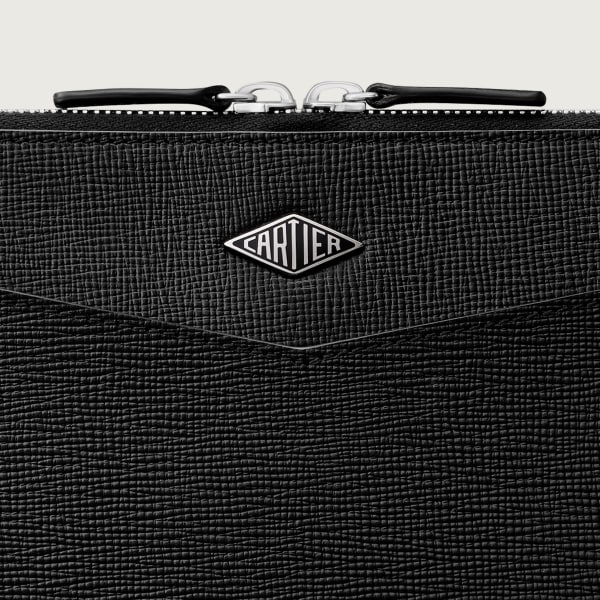 文件袋，Cartier Losange 黑色粒面小牛皮，鍍鈀飾面及琺瑯
