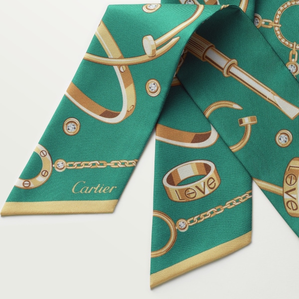 絲巾，迷你款  綠色斜紋真絲