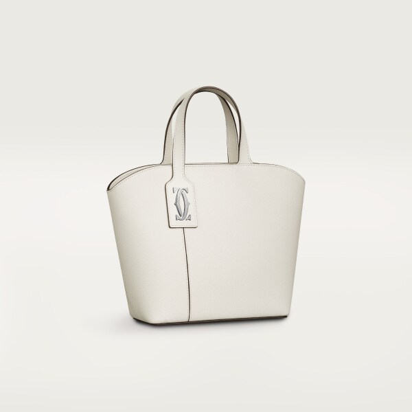 Mini tote bag, C de Cartier Salt white textured calfskin, embroidery, palladium finish