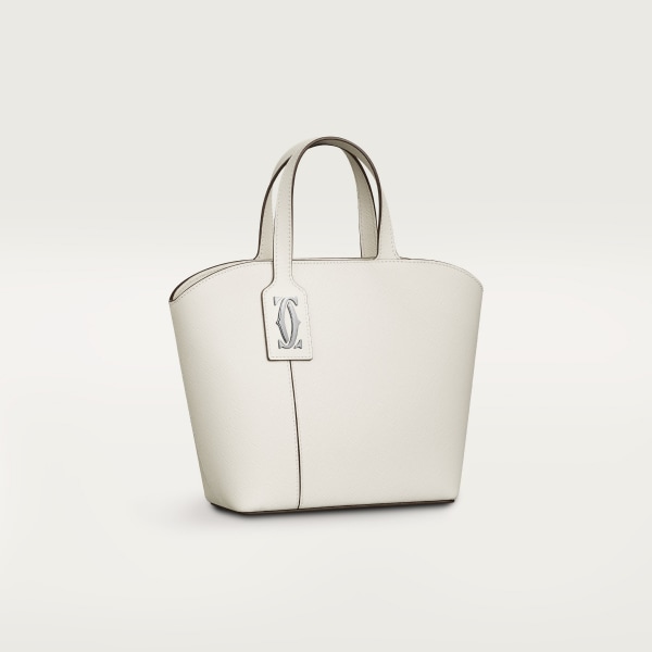 手提袋，迷你款，C de Cartier 鹽白色紋理質感小牛皮，刺繡，鍍鈀飾面