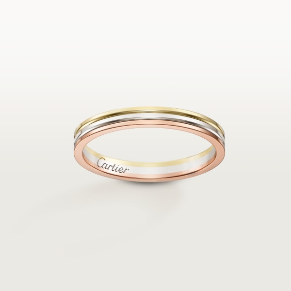Vendome Louis Cartier 結婚戒指，寬2.5毫米 18K白色黃金，18K玫瑰金，18K黃金