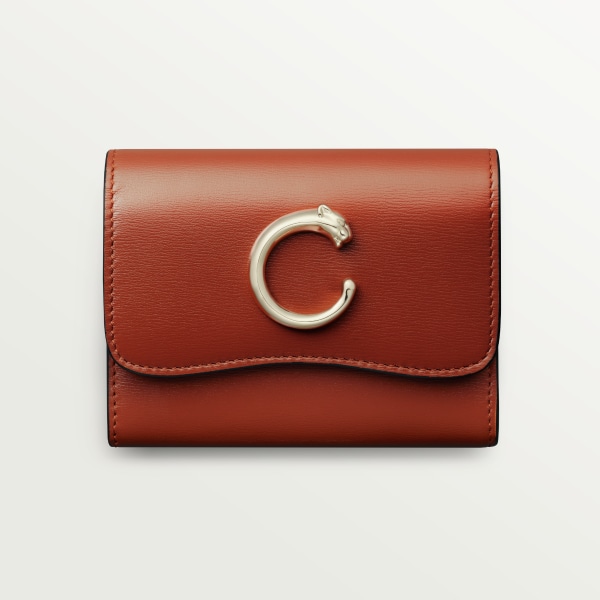 Mini wallet, Panthère de Cartier Chestnut calfskin, golden finish