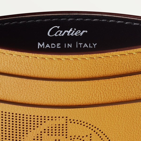 雙面卡片夾，Must de Cartier 小茴香黃棕色小牛皮，鍍鈀飾面
