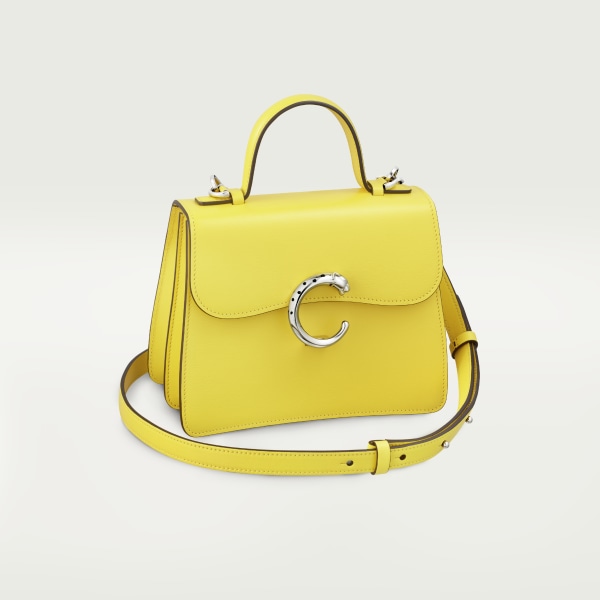 Handle bag mini, Panthère de Cartier Yellow calfskin, palladium finish and black enamel