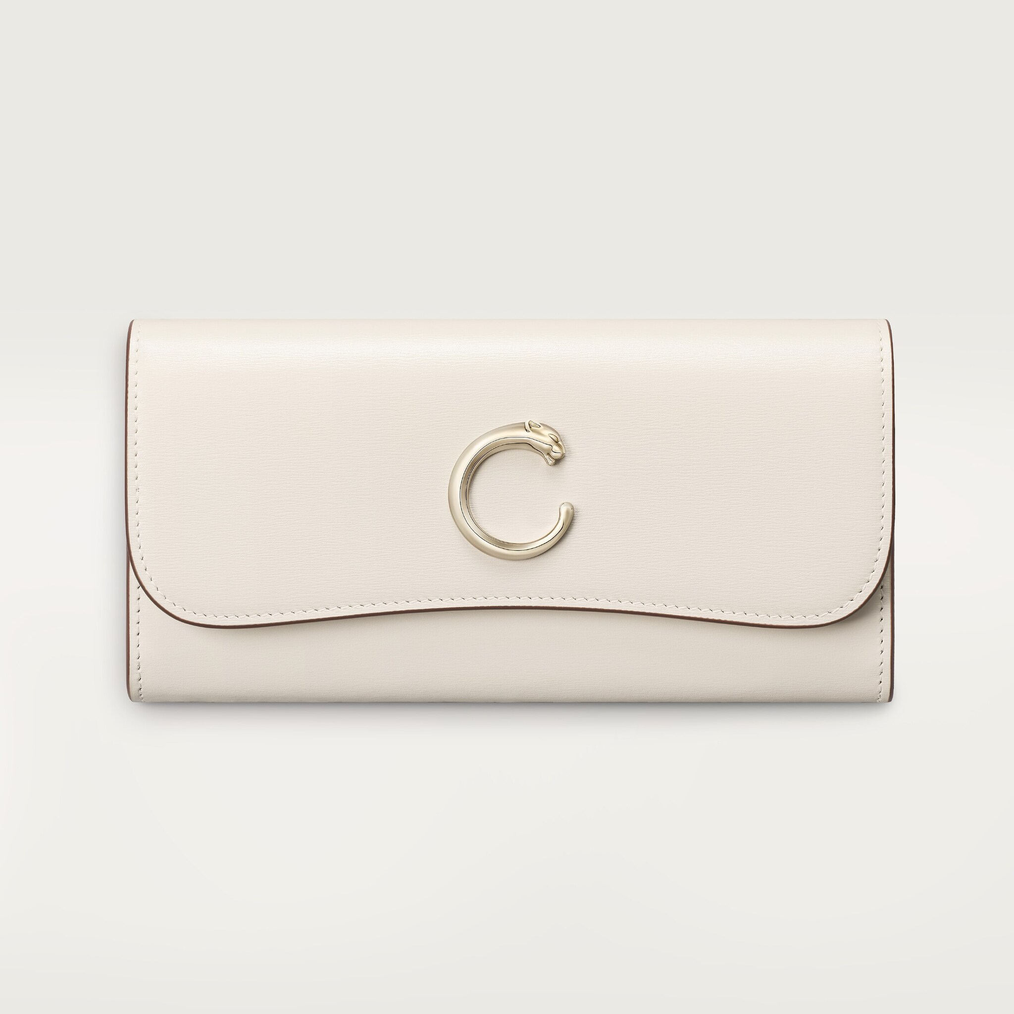International wallet with flap, Panthère C de CartierSalt white calfskin, golden finish