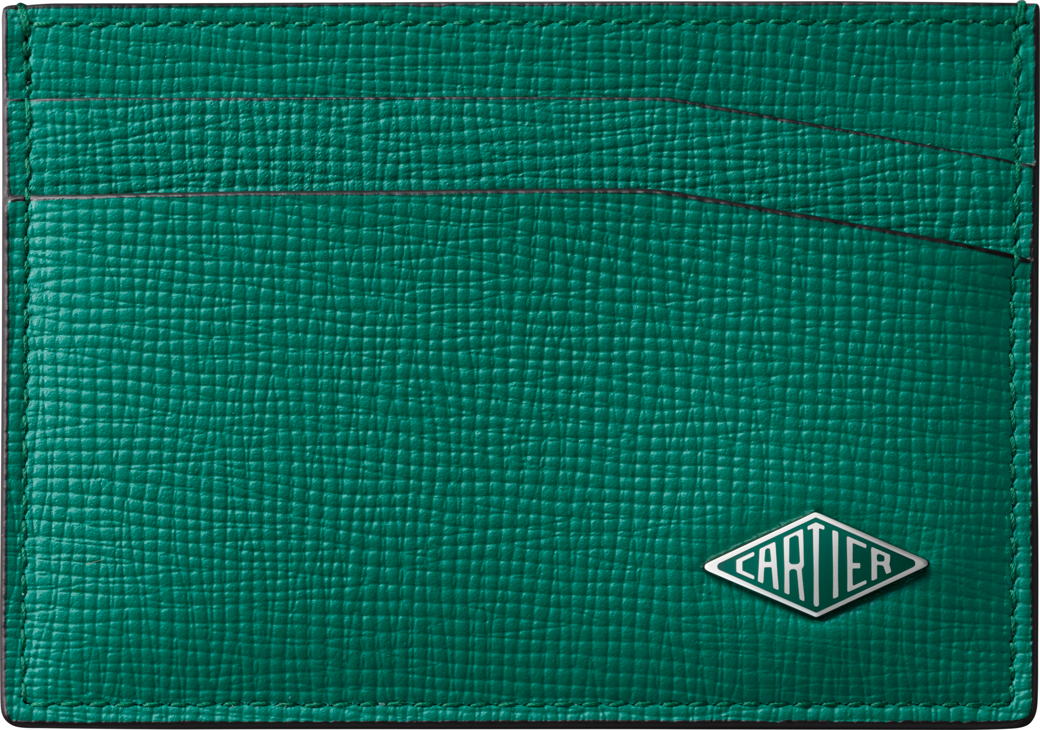 雙面卡片夾，Cartier Losange 草綠色粒面小牛皮，鍍鈀飾面及草綠色琺瑯