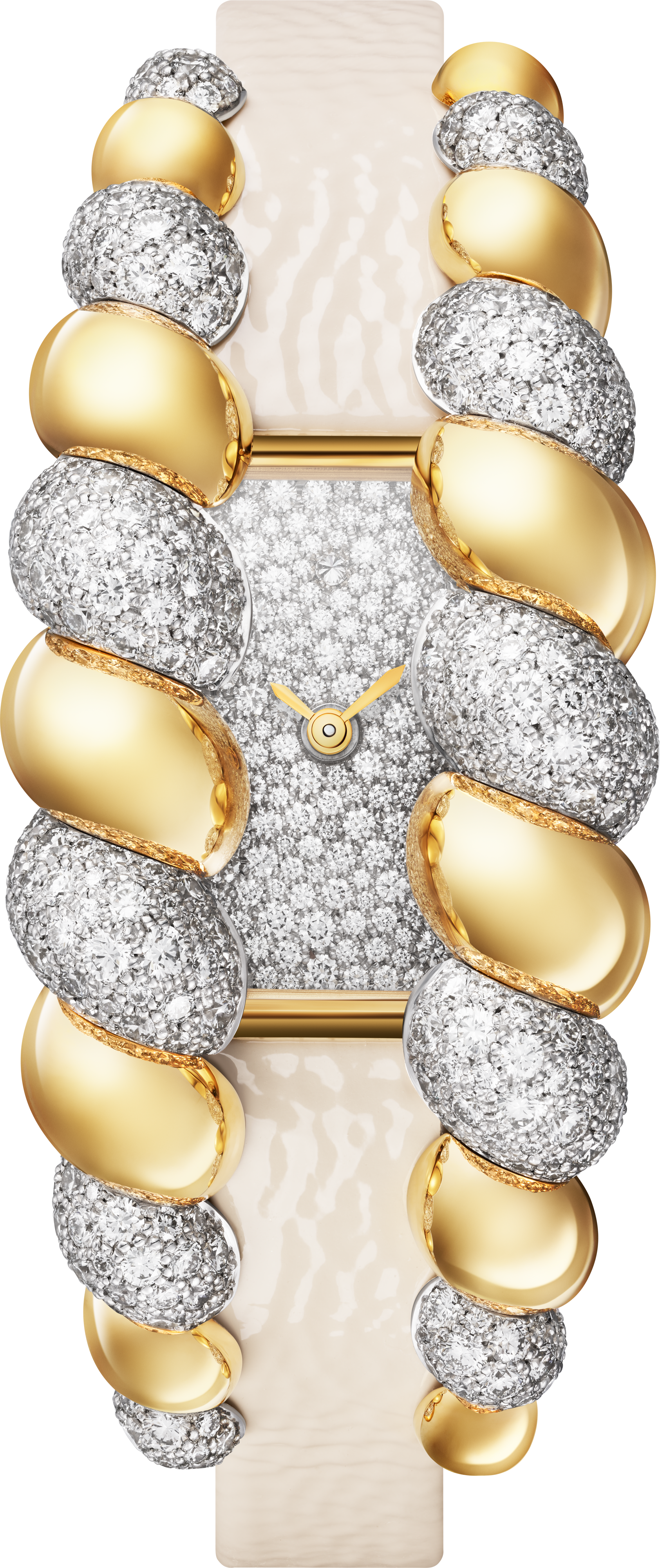 Tressage watchQuartz movement, yellow gold, diamonds, 2 interchangeable leather straps