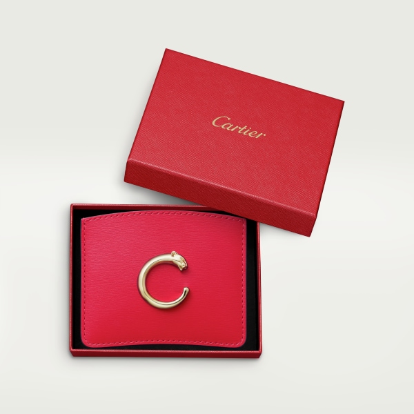 Panthère de Cartier 卡片夾 罌粟紅色小牛皮，金色飾面