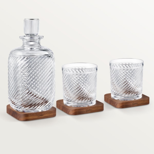 Santos de Cartier set of 1 decanter and 2 glasses Crystal and walnut wood