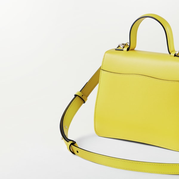 Handle bag mini, Panthère de Cartier Yellow calfskin, palladium finish and black enamel