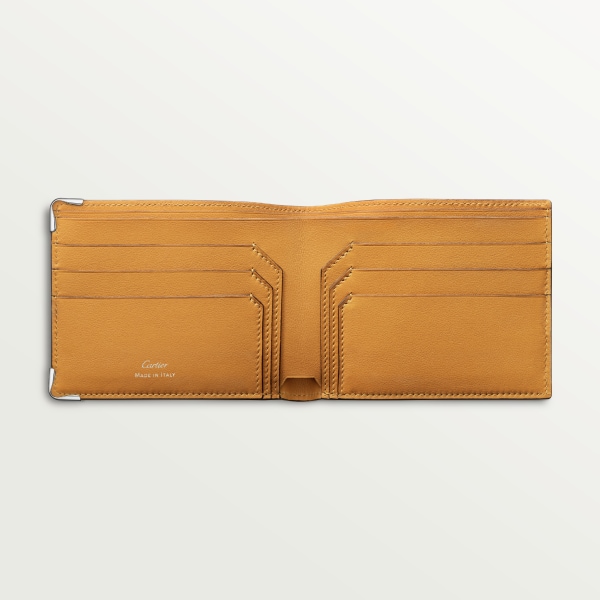 信用卡夾，可容納6張信用卡，Must de Cartier 小茴香黃棕色小牛皮，鍍鈀飾面