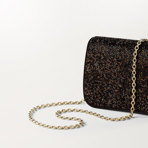 手袋，迷你款，Panthère C 黑色玻璃圓珠，布料，金色飾面及黑色琺瑯