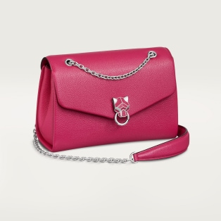 手袋，小型款，Panthère Graphique 紅莓色小牛皮，金色飾面