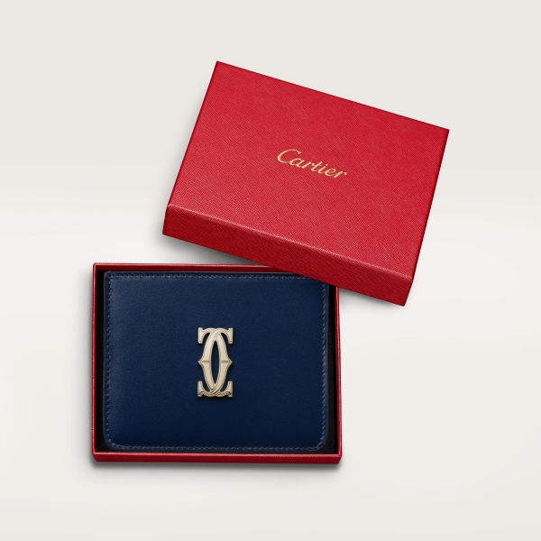 Simple card holder, C de Cartier Midnight blue calfskin, golden finish