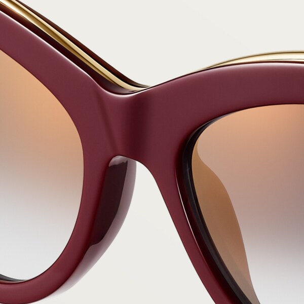Panthère de Cartier 太陽眼鏡 光滑金色飾面金屬，酒紅色醋酸纖維，灰色鏡片
