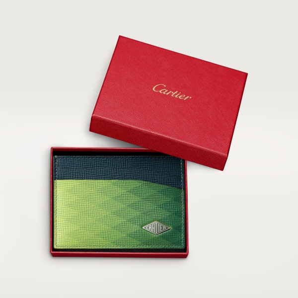 雙面卡片夾，Cartier Losange 青檸綠色棱柱形圖案小牛皮，鍍鈀飾面及石墨色琺瑯