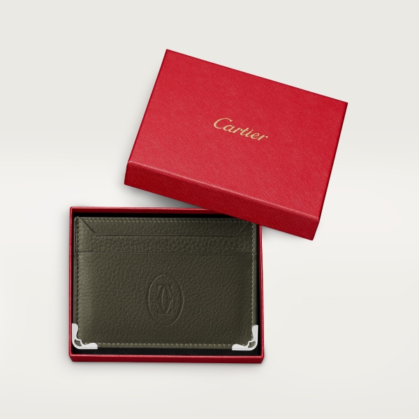 雙面卡片夾，Must de Cartier 卡其色小牛皮，鍍鈀飾面