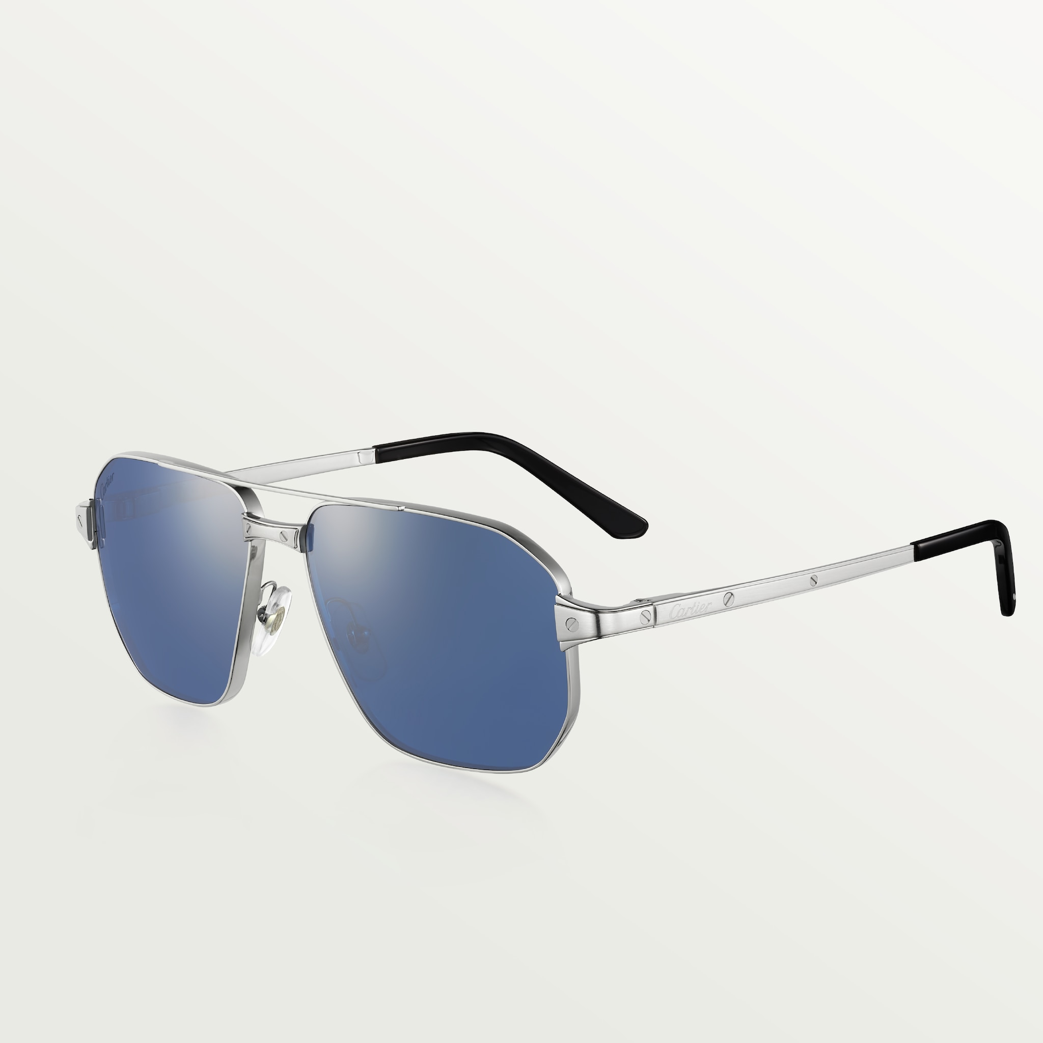 Santos de Cartier 太陽眼鏡光滑鍍鉑金飾面金屬，藍色鏡片