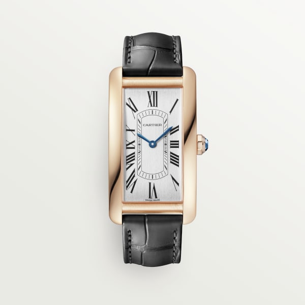 Tank Américaine watch Large model, automatic mechanical movement, rose gold, leather