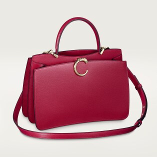 手袋，小型款，Panthère C 櫻桃紅色小牛皮，金色飾面