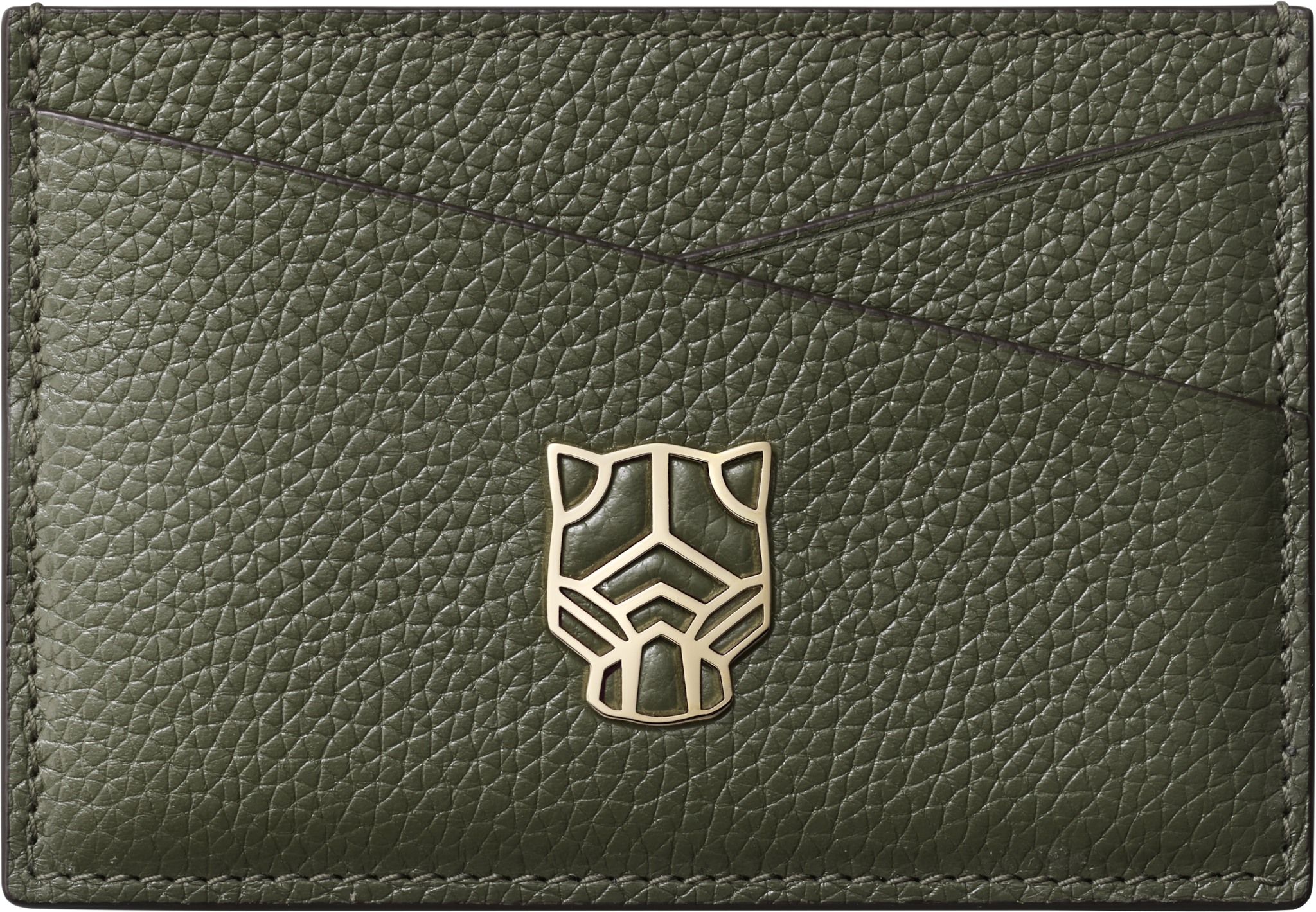 卡片夾，Panthère Graphique de Cartier綠茶色粒面小牛皮，金色飾面