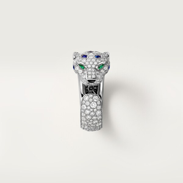Panthère de Cartier ring White gold, emeralds, sapphires, diamonds