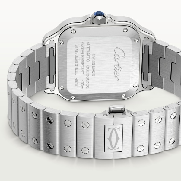 Santos de Cartier 腕錶 中型款，自動上鏈機械機芯，精鋼，可更換式金屬錶鏈及皮革錶帶