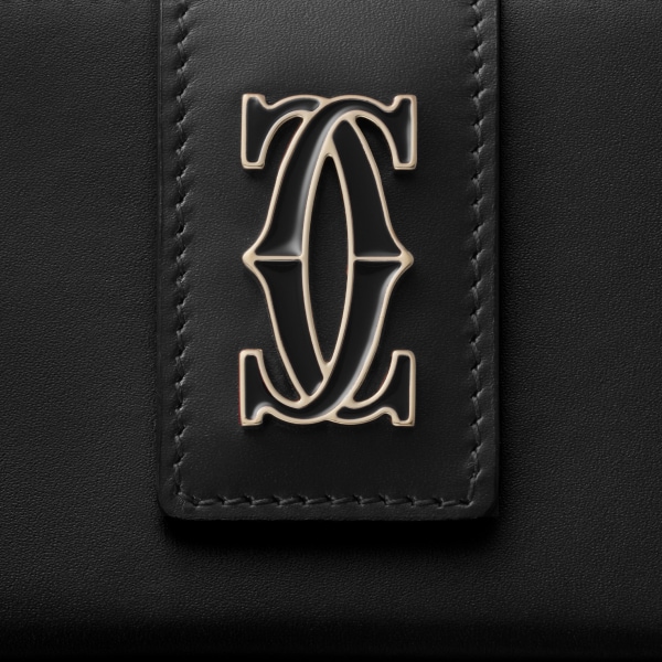 風琴式卡片夾，C de Cartier 黑色小牛皮，金色飾面及黑色琺瑯