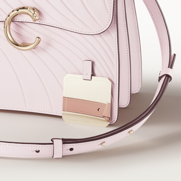 手袋，小型款，Panthère C 花瓣粉紅色小牛皮，壓印 Cartier 標誌圖案，金色飾面