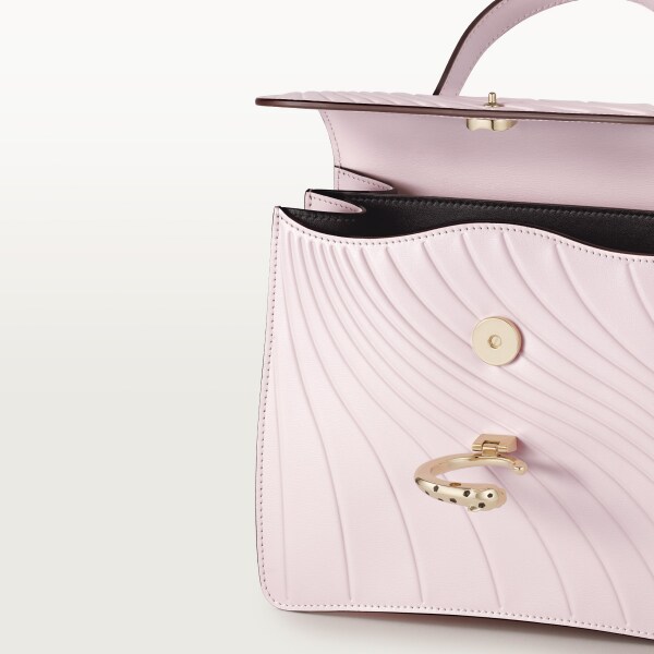 手袋，小型款，Panthère C 花瓣粉紅色小牛皮，壓印 Cartier 標誌圖案，金色飾面