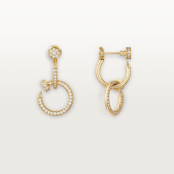 Juste un Clou earrings, double, semi-paved Yellow gold, diamonds