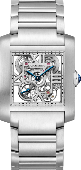 Tank Française 鏤空腕錶 大型款，手動上鏈鏤空機械機芯，精鋼