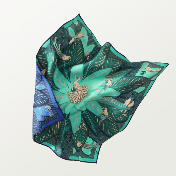 絲巾  藍色及綠色斜紋真絲