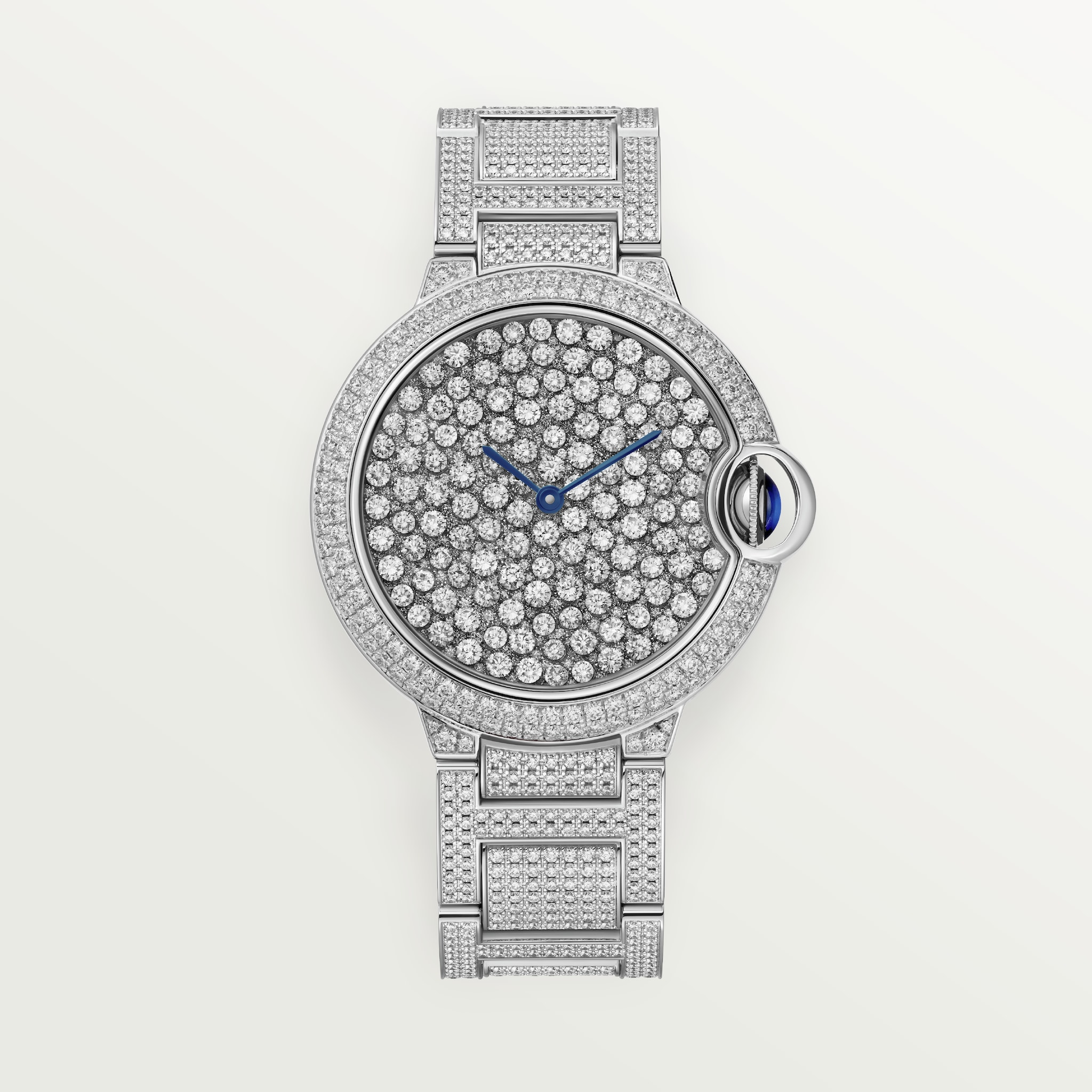Ballon Bleu de Cartier 腕錶37毫米，自動上鏈機械機芯，白色黃金，鑽石，金屬錶鏈