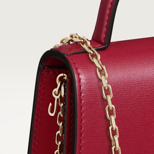 鏈帶手袋，微型款，Panthère de Cartier 櫻桃紅色小牛皮，金色飾面