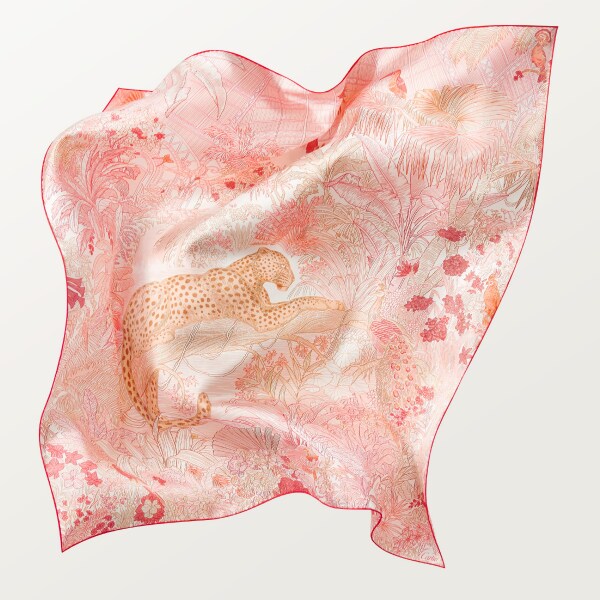 絲巾，90厘米，Panther Greenhouse 櫻桃紅色斜紋真絲