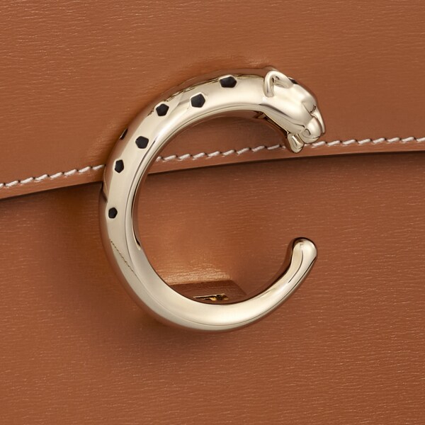 手袋，小型款，Panthère C 焦糖色小牛皮，金色飾面