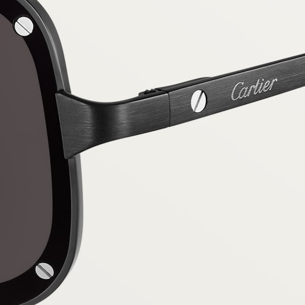 Santos de Cartier 太陽眼鏡 光滑及磨砂黑色 PVD 飾面金屬，黑色鏡片