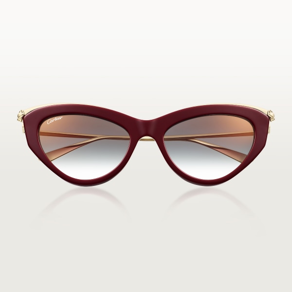 Panthère de Cartier 太陽眼鏡 光滑金色飾面金屬，酒紅色醋酸纖維，灰色鏡片