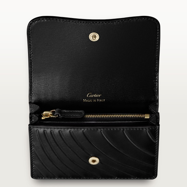 銀包，迷你款，Panthère de Cartier 黑色小牛皮，壓印 Cartier 標誌圖案，金色飾面 
