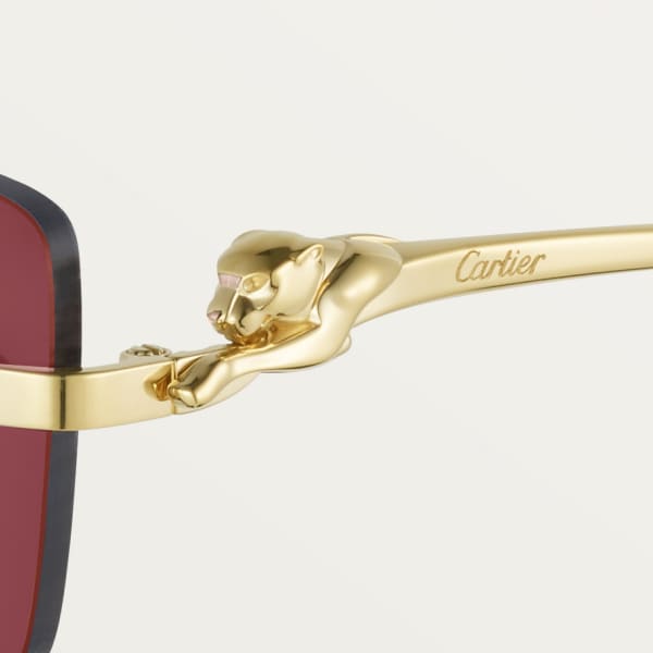 Panthère de Cartier 太陽眼鏡 光滑金色飾面金屬，酒紅色鏡片