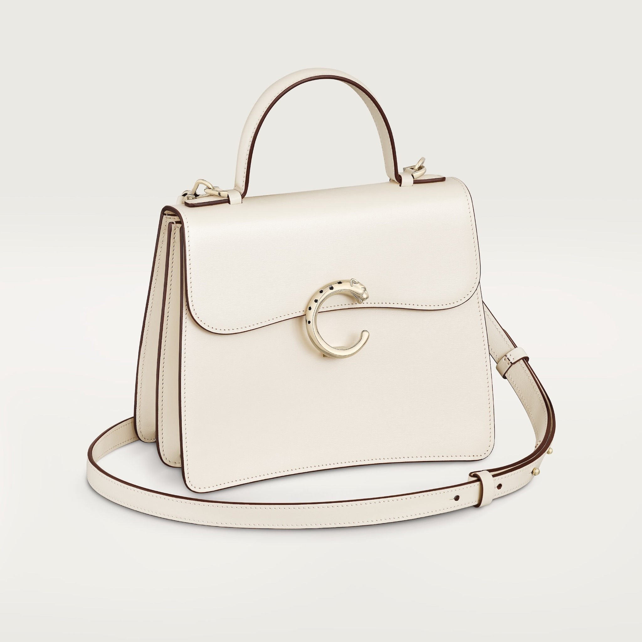 手袋，小型款，Panthère C de Cartier鹽白色小牛皮，金色飾面