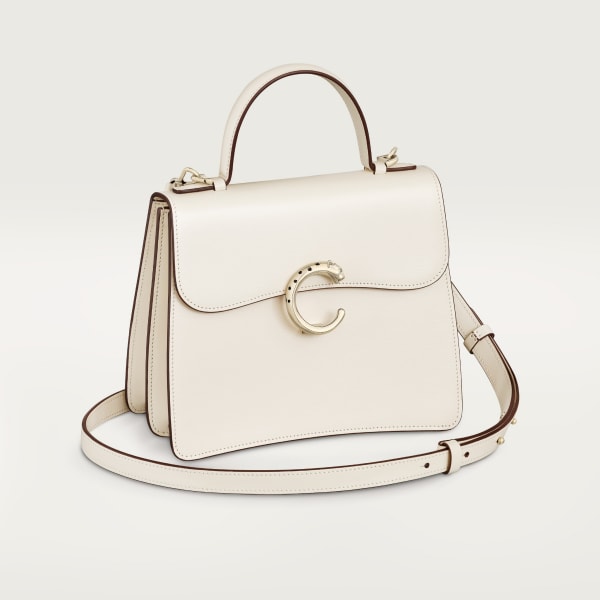 手袋，小型款，Panthère C de Cartier 鹽白色小牛皮，金色飾面