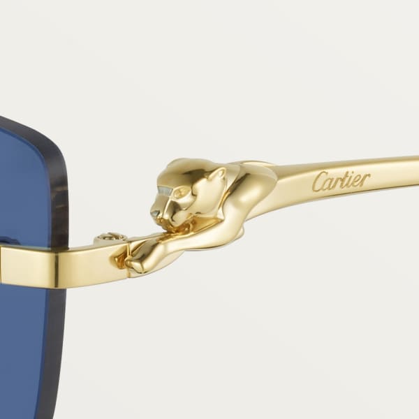 Panthère de Cartier 太陽眼鏡 光滑金色飾面金屬，藍色鏡片