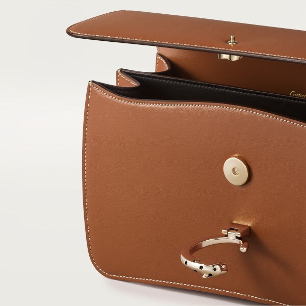 手袋，小型款，Panthère C 焦糖色小牛皮，金色飾面