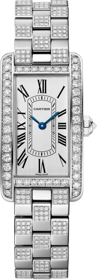 Tank Américaine 腕錶 小型款，高效能石英機芯，白色黃金，鑽石