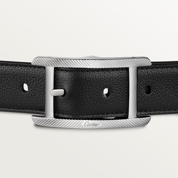 Belt, Tank de Cartier Black and brown grained cowhide, palladium-finish buckle with gadroon motif