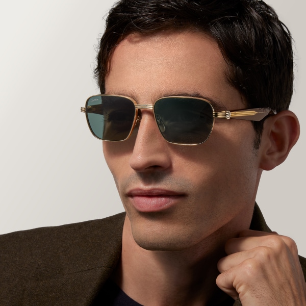 Première de Cartier 太陽眼鏡 光滑金色飾面金屬，透明棕色醋酸纖維，綠色鏡片